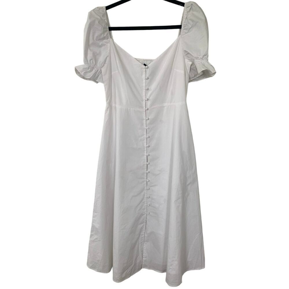 o.p.t. White Puff Sleeve Button Front Midi Dress Size Small